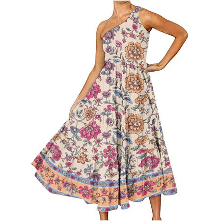 Maxi Dress For Women One Shoulder Dress Smocked Dress Women Beach Dress 2022 Vacation Dress Women S  | Walmart (US)
