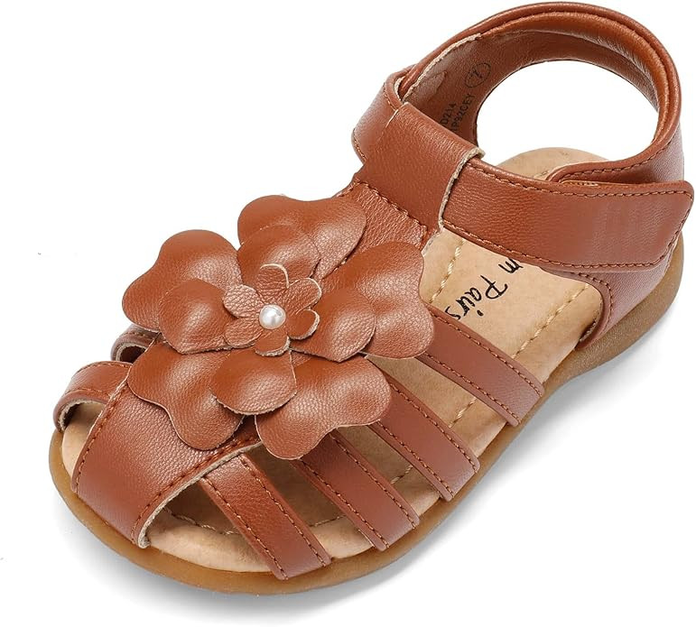 DREAM PAIRS Girls Toddler/Little Kid Closed-Toe Flower Summer Dress Sandals Shoes | Amazon (US)