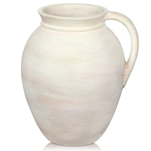 Ceramic Rustic Farmhouse Vase, 7.1" Pottery Beige Pitcher Vase for Flowers Pampas Grass Centerpieces Boho Modern Rustic Farmhouse Decor for Living Room Kitchen Countertop Entryway Dinner Table Shelf | Amazon (US)