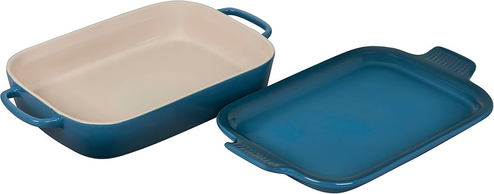 Le Creuset Stoneware Rectangular Dish with Platter Lid, 14 3/4" X 9", Deep Teal | Amazon (US)