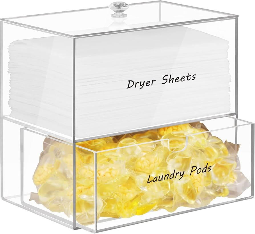 Dryer Sheet Holder, Dispenser, Acrylic Dryer Sheet Container Box for Laundry Room Organization, S... | Amazon (US)