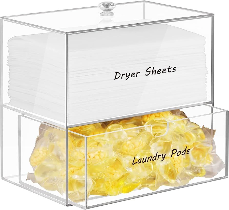 Dryer Sheet Holder, Dispenser, Acrylic Dryer Sheet Container Box for Laundry Room Organization, S... | Amazon (US)