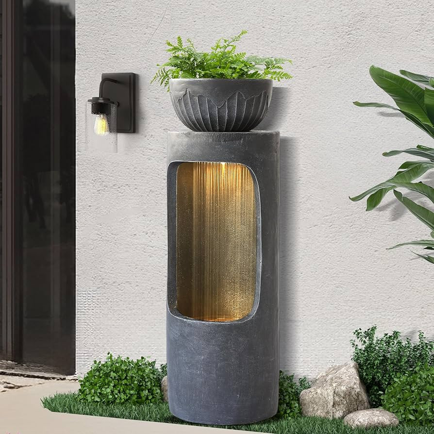 37.2" Outdoor Garden Water Fountain, Large Columnar Cascading Fountains and Waterfalls with LED L... | Amazon (US)