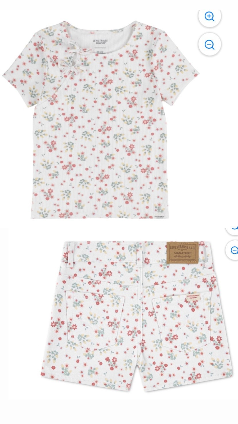 Girls, Levi Strauss denim shorts and bow cotton tea. The cutest spring look for girls! ￼

#LTKSpringSale #LTKmomlife #LTKKids