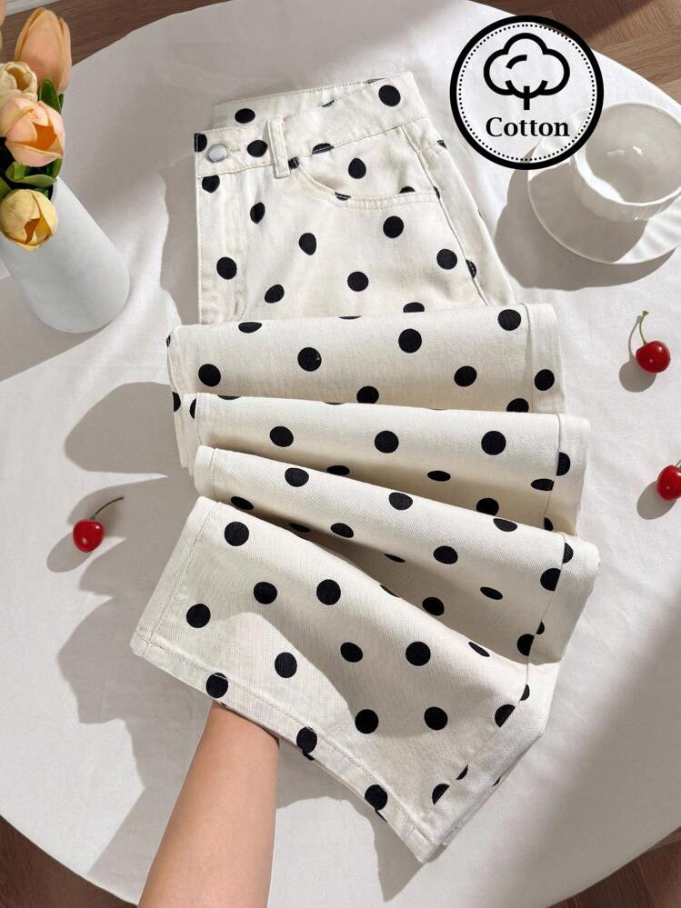 Comfortcana Women's Polka Dot Print Casual Jeans Polka Dot Pants Women Polka Dot Pants Pattern Pants Cute Pants Women Casual Pants,Polka Dot Baggy Jeans | SHEIN