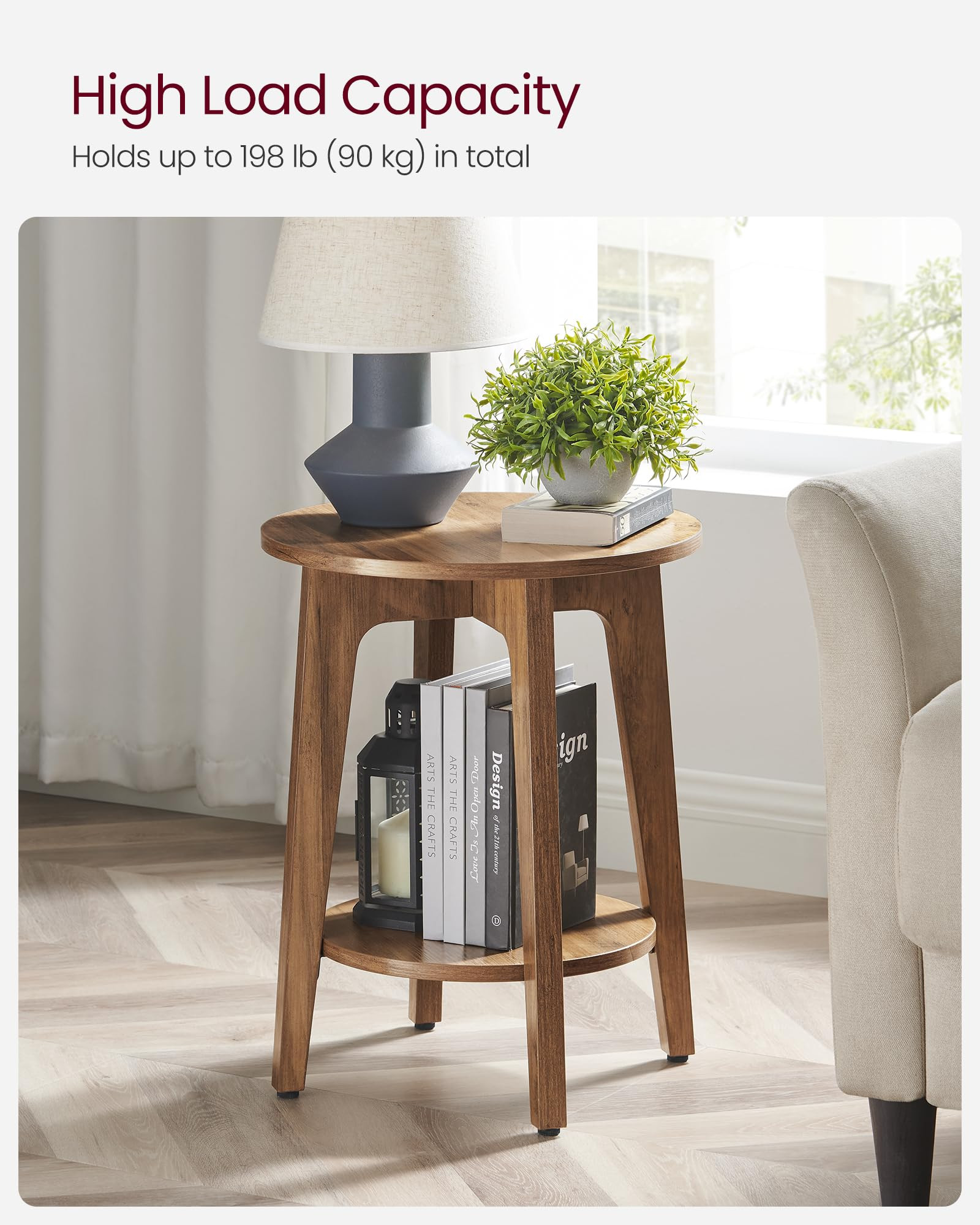 VASAGLE MAEZO Collection - Side Table, 2-Tier Small Round End Table, Nightstand with Tapered Legs... | Amazon (US)