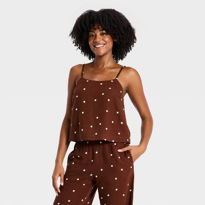 Women's Linen Cami - A New Day™ Brown Dots XS | Target