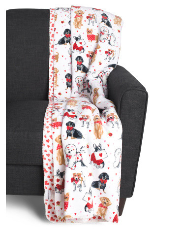 Romantic Dogs Reversible Whipstitch Throw | TJ Maxx