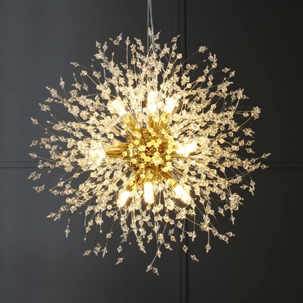 Gold Crystal Chandeliers 9-Light Modern Firework Chandelier Dandelion Light Fixture,Bedroom Chand... | Amazon (US)