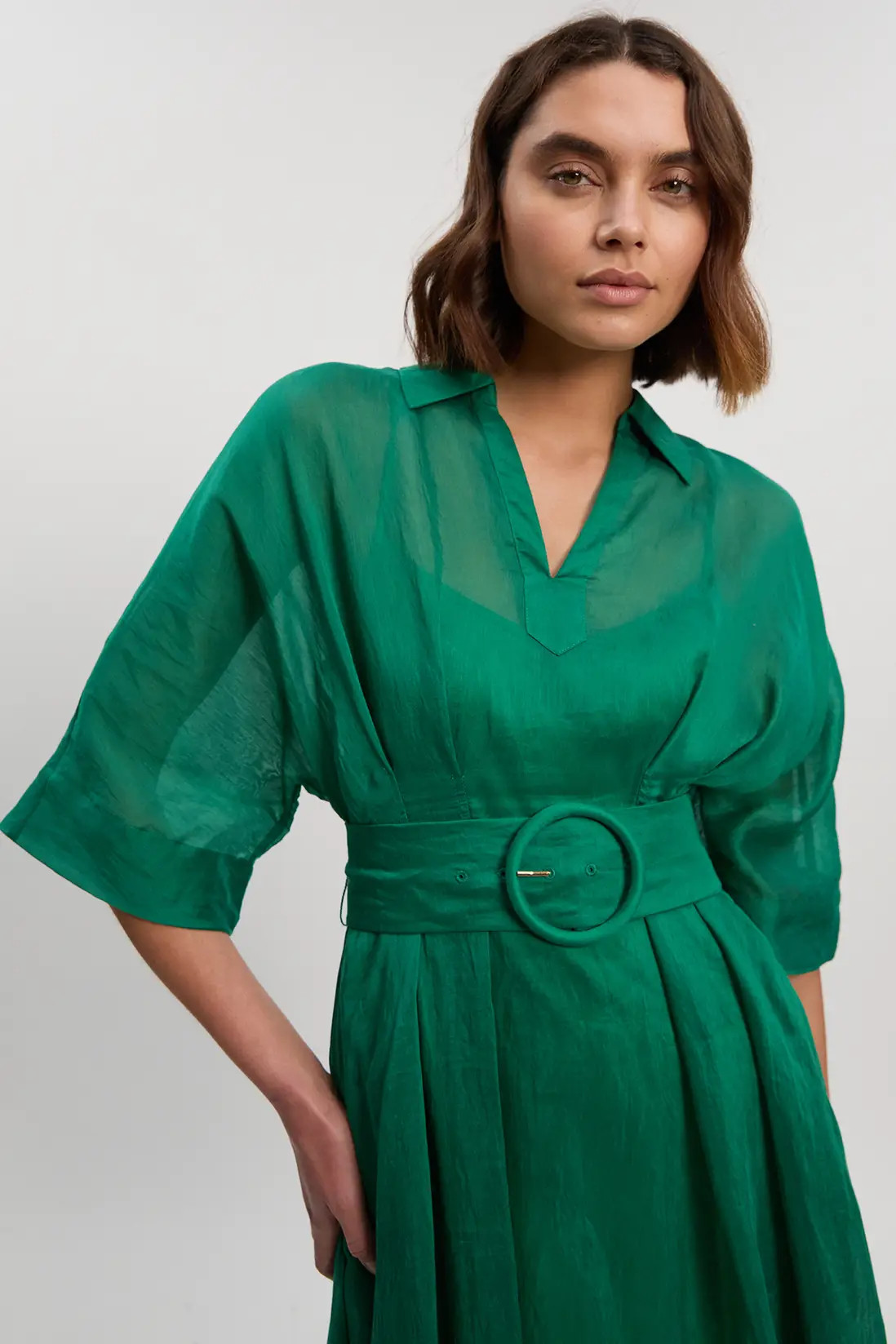 Organdie Plunge Collared Woven Maxi Dress | Karen Millen