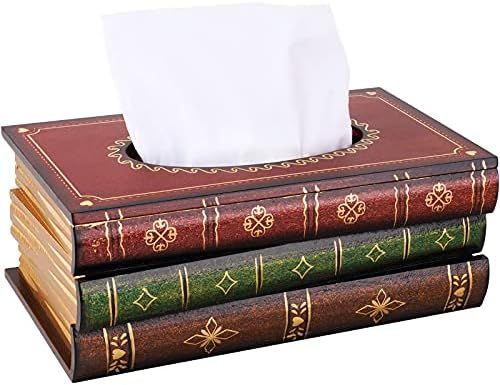 NiHome Wood Tissue Box Cover Novelty Napkin Holder Refill Hinged Lid Dispenser Handcrafted Scholar's | Amazon (US)