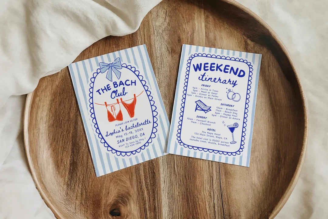 The Bach Club Bachelorette Party Invitation & Itinerary Template Hand Drawn Italian Beach Theme B... | Etsy (US)