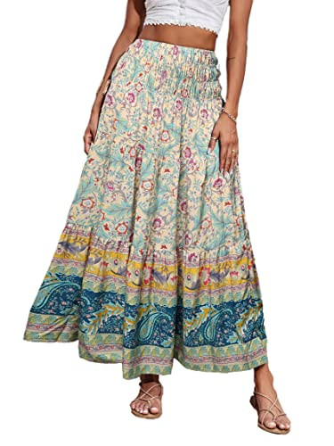 CFLONGE Women's 2024 Bohemian Long Skirts Flowy High Waist A Line Maxi Skirts for Women Summer Pl... | Amazon (US)
