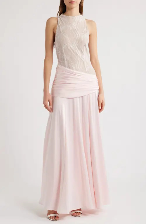Sonya Moda Dalia Mixed Media Gown in Blush at Nordstrom, Size Medium | Nordstrom