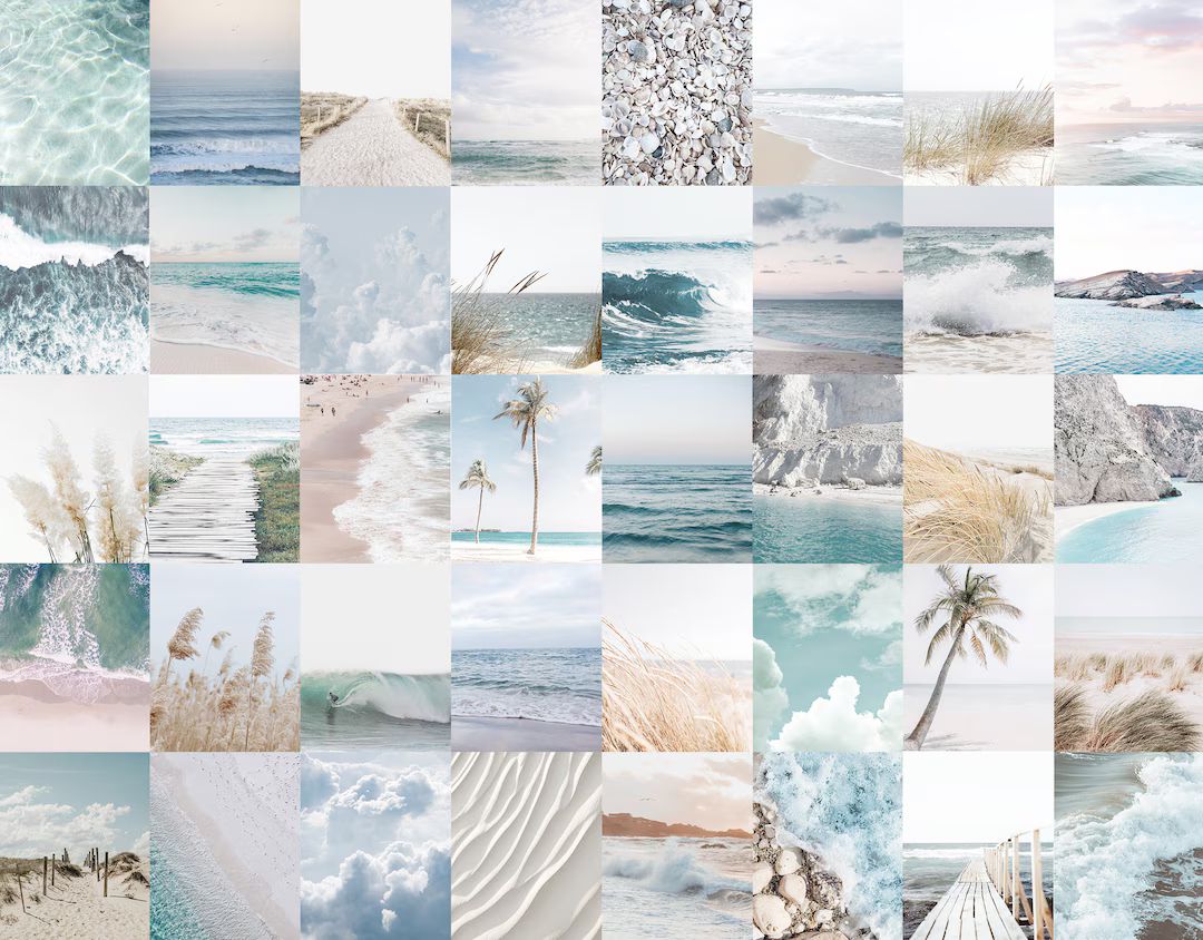 Pastel Beach Photo Wall Collage Kit Aesthetic Collage Kit - Etsy | Etsy (US)