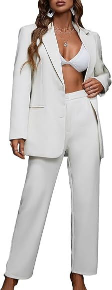 SweatyRocks Women's 2 Piece Outfits Solid Button Down Lapel Blazer Jacket with Pants Office Suit ... | Amazon (US)