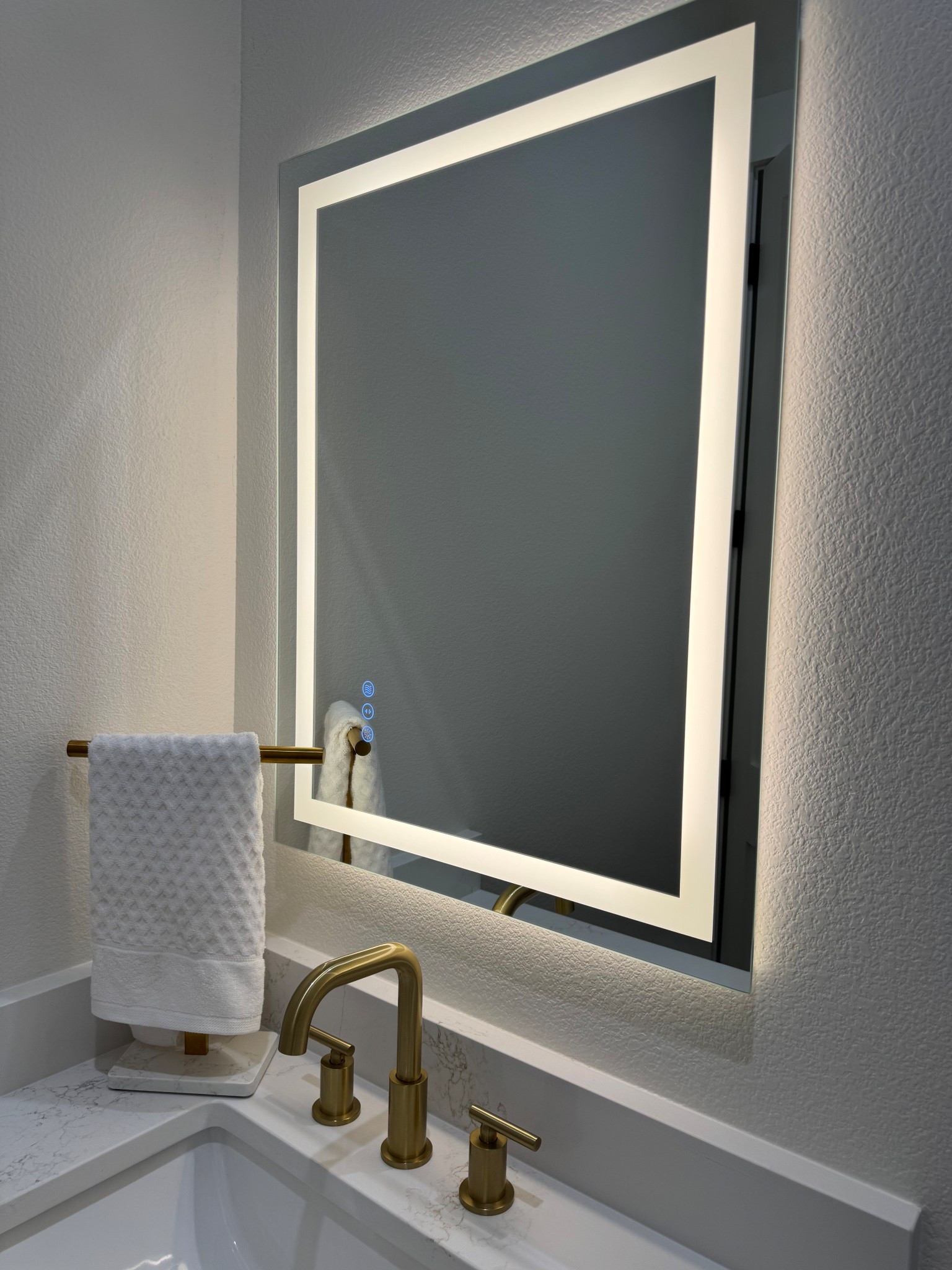 I opted for a back and front lit led mirror over vanity lights and I love it! It gives that luxury hotel feel right at home.

#bathroominspo #bathroommirror #homeinspo #modernliving #modernhome

#LTKHome