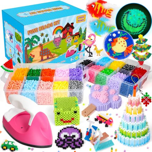 Meland Fuse Beads with Mini Iron - 24,000pcs Beads for Crafts for Girls Age 3-12 Year Old, 24 Color 5MM Melty Bead Set, Art & Craft Kit for Girls Gift Idea for Birthday Christmas | Amazon (US)