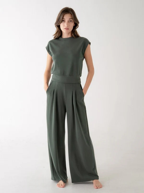 Livie Pleated Wide Leg Loose Pants - Forest Green | Benaar La