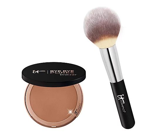 IT Cosmetics Bye Bye Pores Airbrushed Pressed Bronzer w/ Luxe Brush - QVC.com | QVC