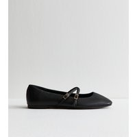 Women's Wide Fit Black Faux Leather Ballet Flats New Look | New Look (UK)