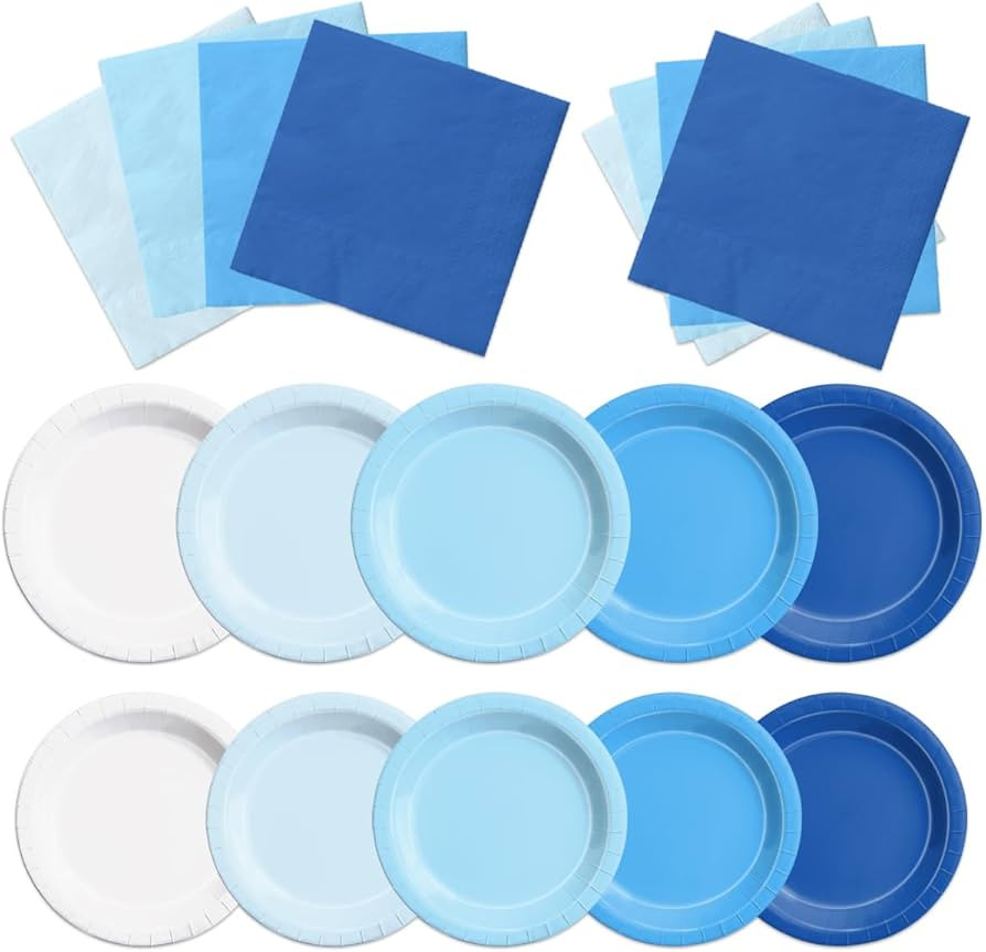CMUSKO 60Pcs Blue Plates and Napkins-Light Blue Party Supplies Gradient Blue Disposable Tableware... | Amazon (US)