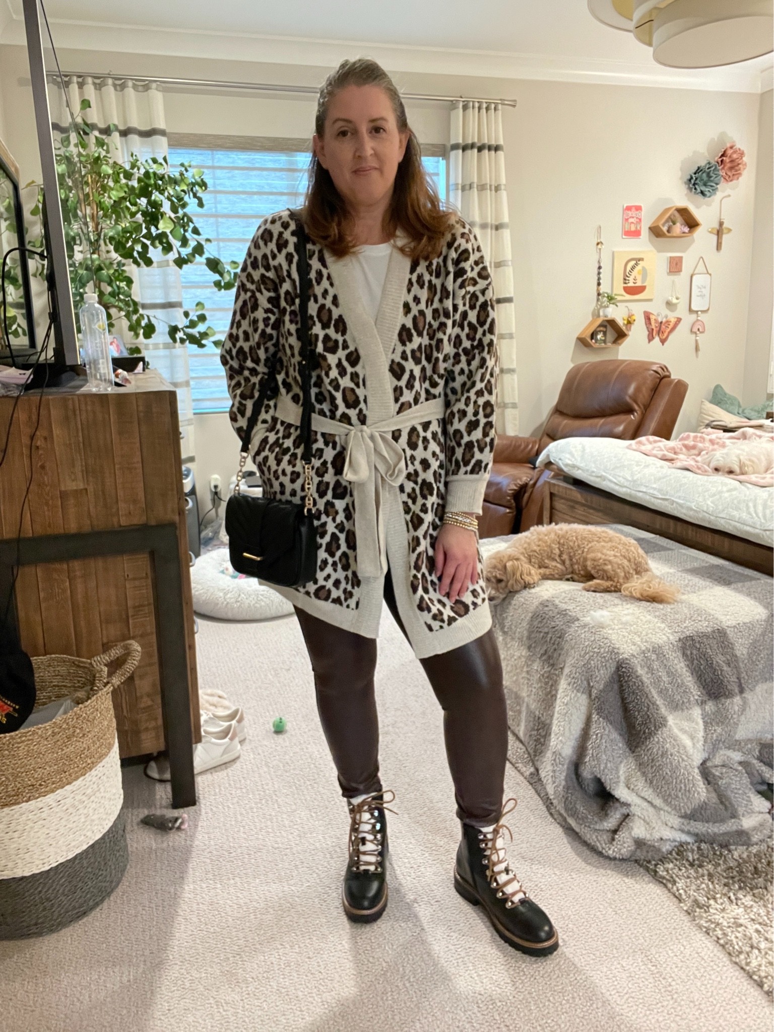 Time and Tru Women's Coatigan - size M

Time and Tru Women's Muscle Tank Bodysuit - size L

Time and Tru Women's Faux Leather pants in brown - size L

Time and Tru Women's Camber
Crossbody Handbag in black 

Women's Leighton Hiking Boots - size 8

#LTKfit #LTKshoecrush #LTKcurves