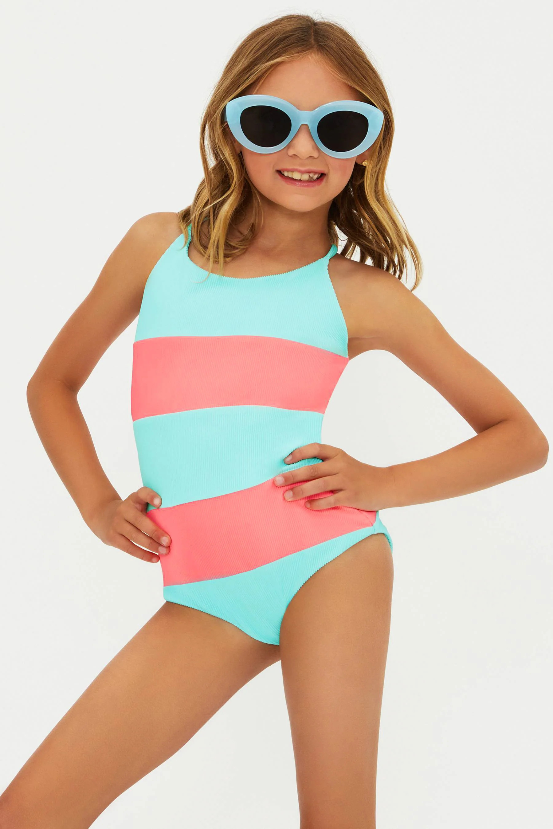 Little Calista One Piece Guava Jelly Colorblock | Girls Colorblock Swimsuit | Beach Riot | Beach Riot