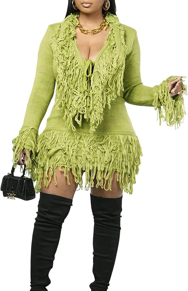 SHINFY 2 Piece Skirt Sets for Women Tassel Fringe Ribbed Knit Sweaters and Mini Skirt Fall Winter... | Amazon (US)