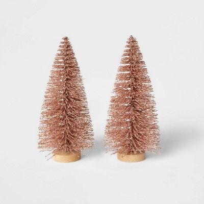 2pk Glitter Bottle Brush Christmas Tree Set Decorative Figurine Blush - Wondershop™ | Target
