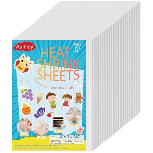 Auihiay 20 Pieces Shrinky Plastic Sheets, Shrink Films Papers, Shrinky Art for Kids Paper Crafts, Handprint Keychains, Easter Ornament and Mothers Day Gifts, 7.9 X 5.7 inch / 20 X 14.5 cm | Amazon (US)