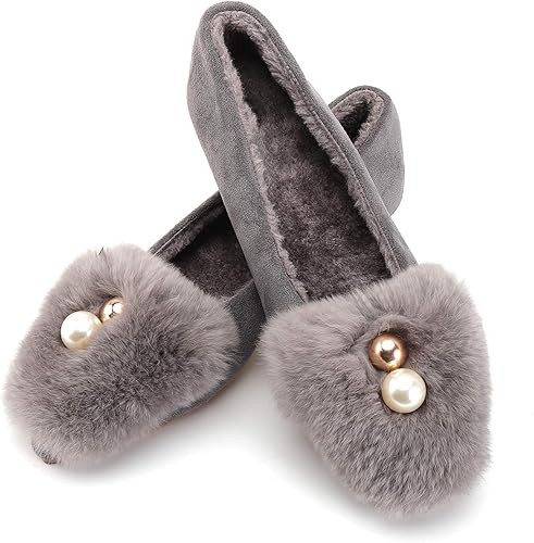 Anxle Women's Fur Loafers Slip On Fur Lined Shoes Pointed Toe Flat Bling Rhinestone Walking Flats... | Amazon (US)