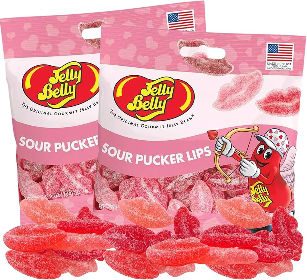 Sour Pucker Lips Valentines Day Gummies, Strawberry, Watermelon, and Cherry Flavored Pink and Red... | Amazon (US)