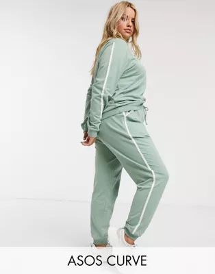 ASOS DESIGN Curve tracksuit sweat / basic jogger with tie with contrast binding in organic cotton | ASOS US