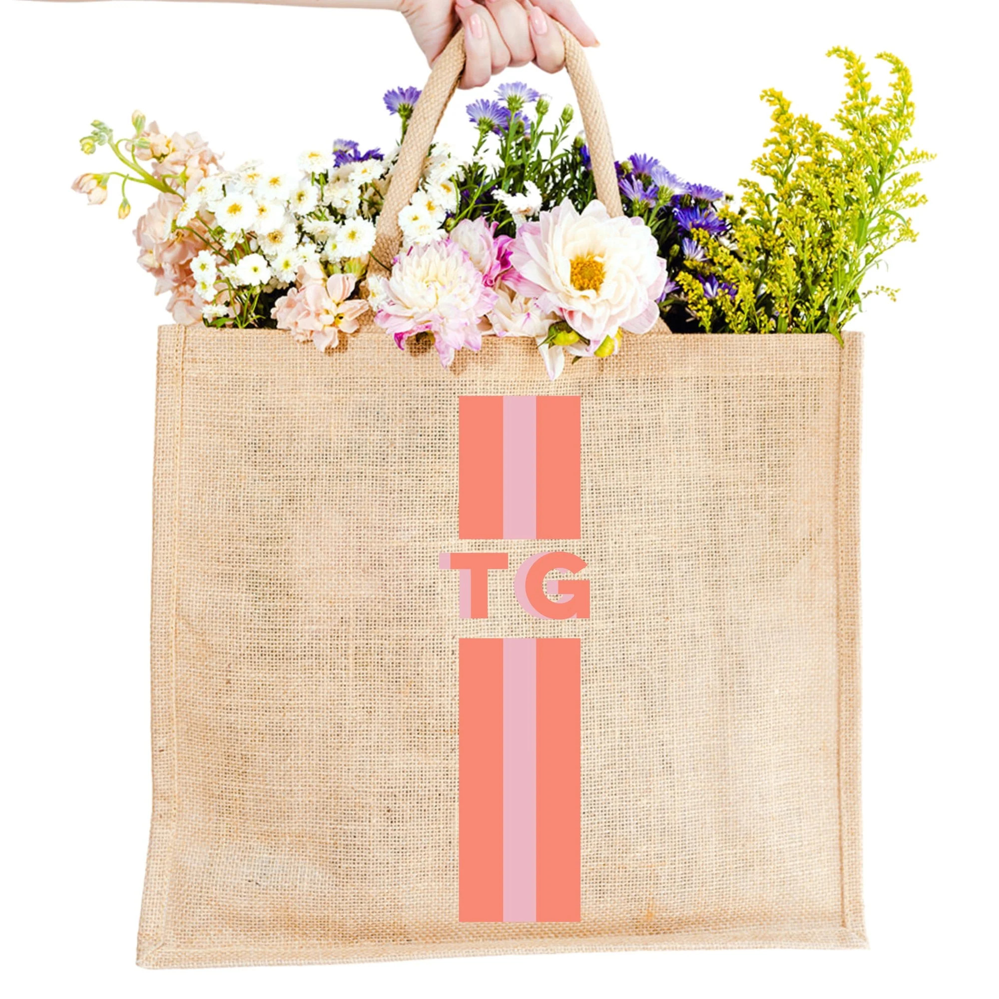 Stripe Shadow Monogram Jute Carryall | Sprinkled With Pink