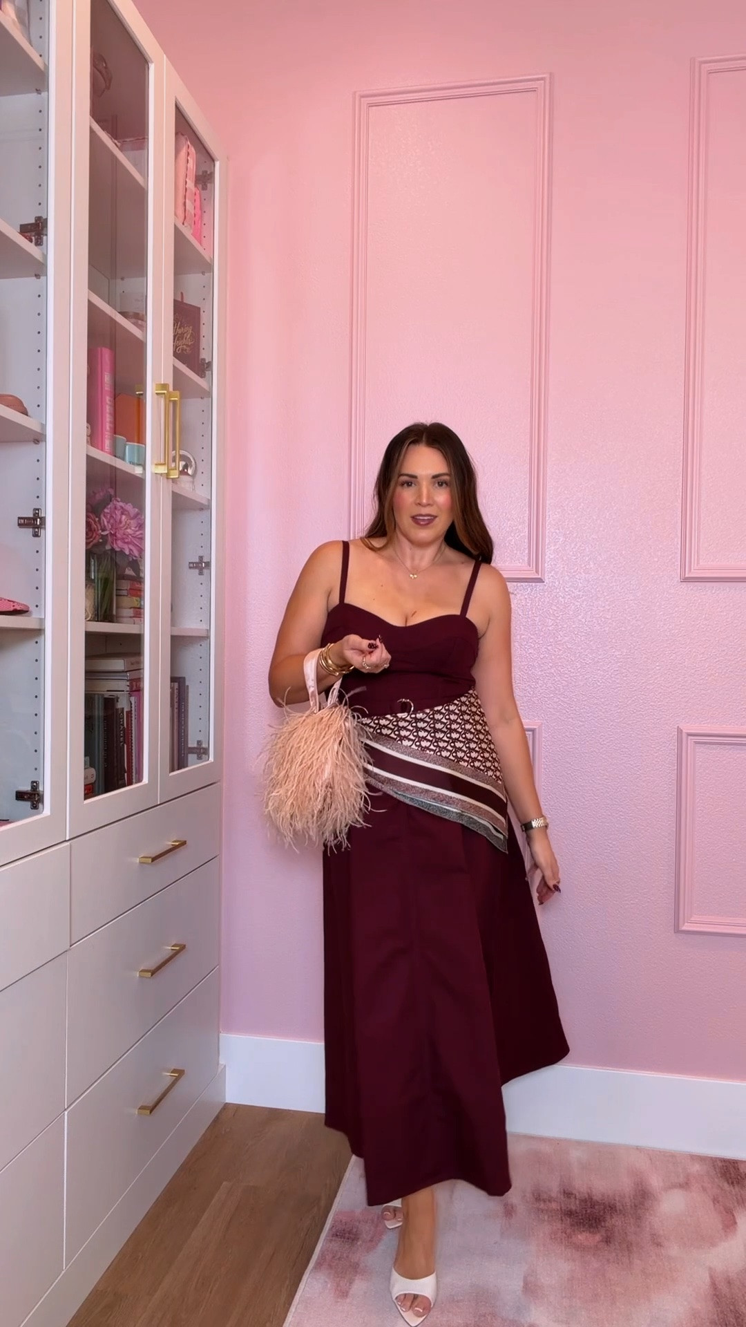 curvy midsize fall look for going out! wearing size medium in burgundy twill midi dress 🍷 my scarf is Dior, but i linked similar! @Hill House Home

#LTKSeasonal #LTKMidsize