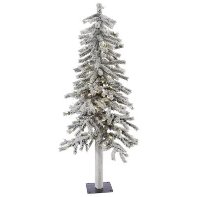 Flocked Alpine 4' White Artificial Christmas Tree with 100 LED White Lights with Stand | Wayfair North America