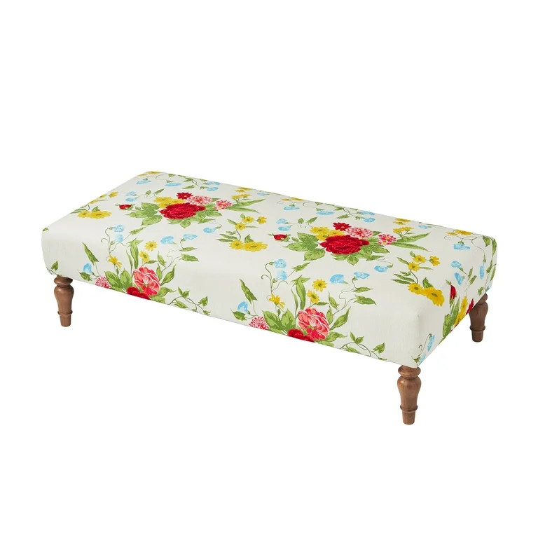 The Pioneer Woman Vintage Floral Fabric Rectangular Ottoman, White | Walmart (US)