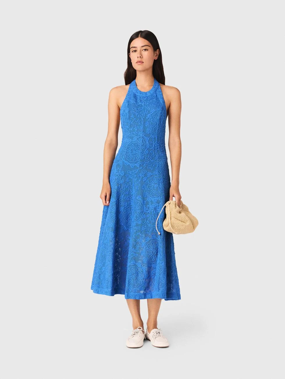Backless guipure maxi dress Blue for Women | Maje | Maje US