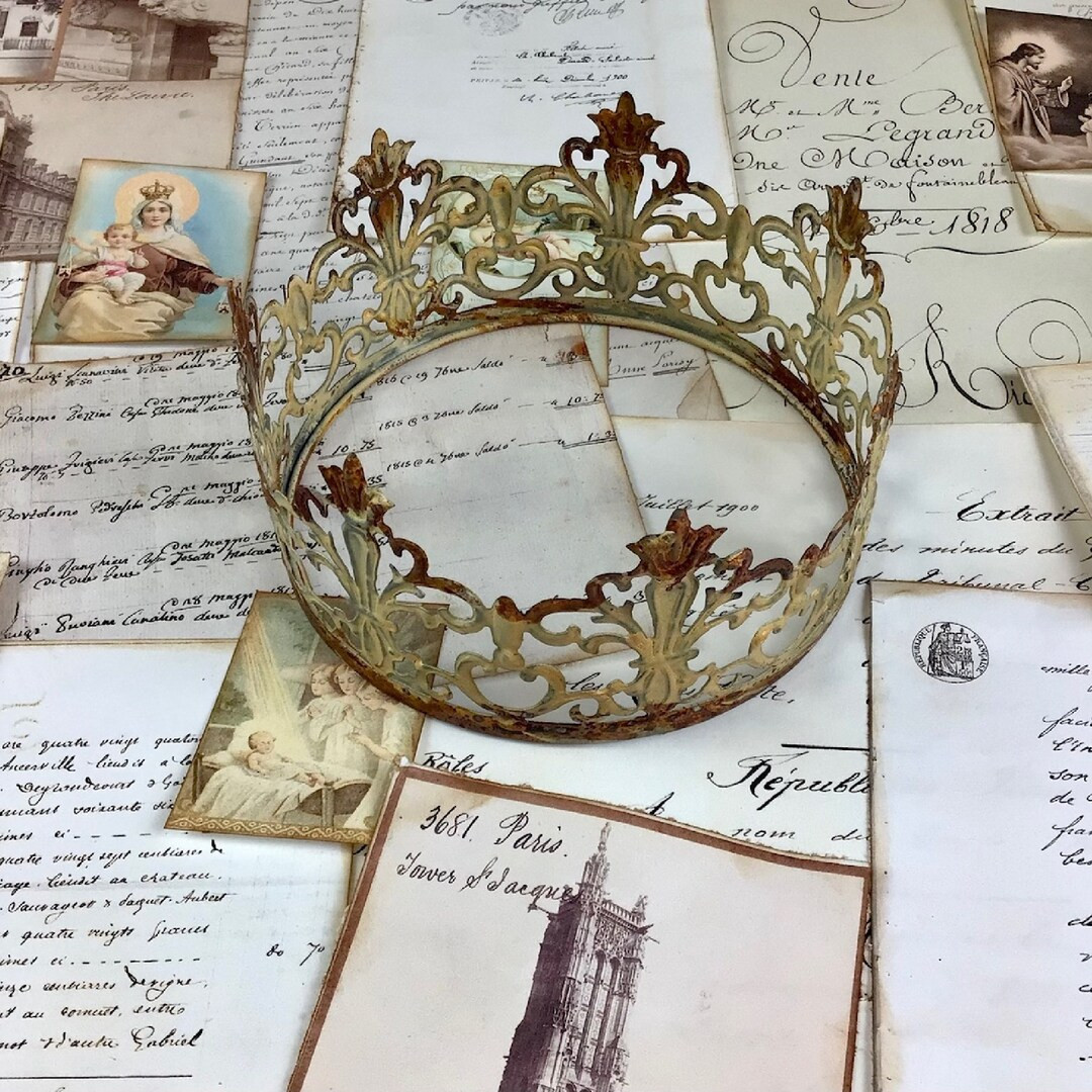 Crown Turmeric and Rust Antiqued Metal, Decoration Cake Topper Ornament or Embellish It for Mixed... | Etsy (US)