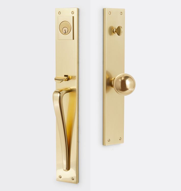 Haven Brass D-Handle And Ball Knob Exterior Door Hardware Tube Latch Set | Rejuvenation