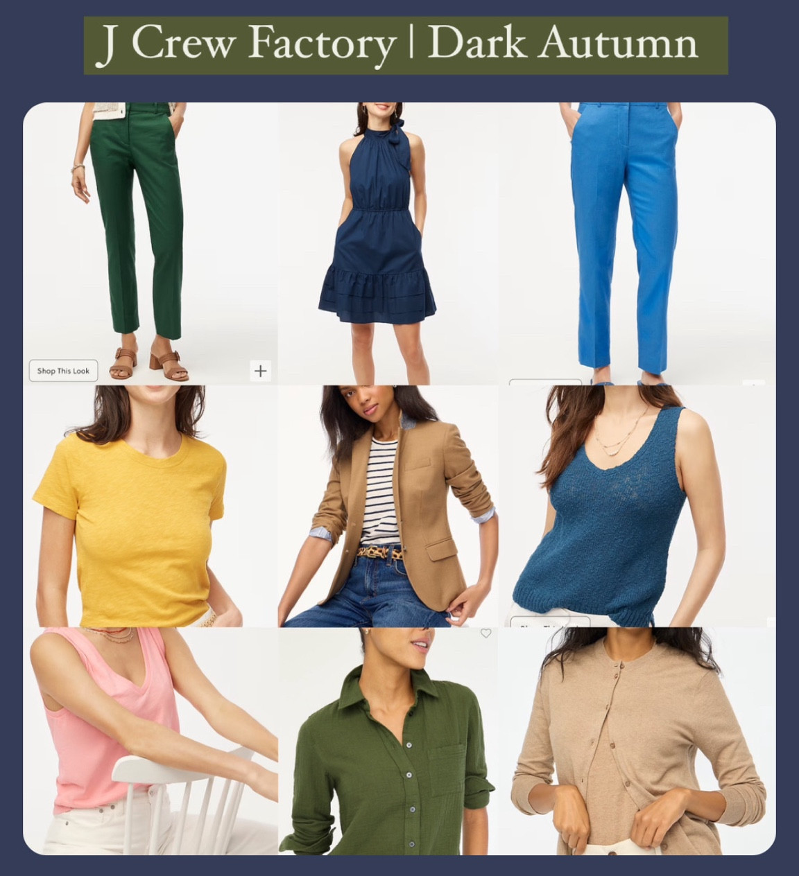 Dark Autumn picks based on photos

#darkautumn


#LTKMidsize #LTKWorkwear #LTKSummerSales