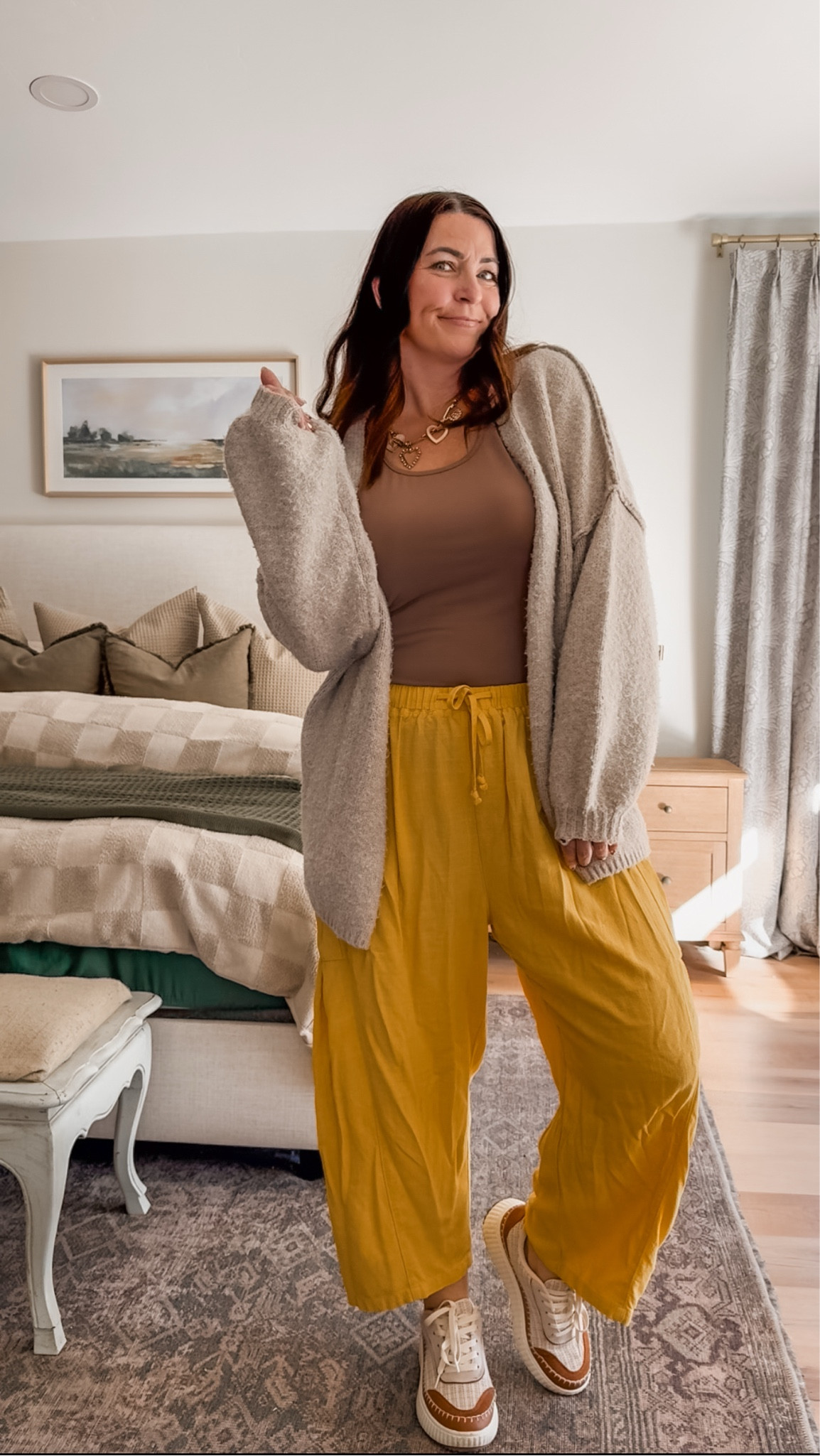 You'll love these flowy pants if you're looking for an alternative to jeans 🌿✨ Complete your comfy winter outfit with a cozy oversized cardigan, these wide leg pants and cushy tweed sneakers!

Amazon finds | Amazon fashion | winter outfit | harem pants | tweed sneakers | women’s winter fashion ideas 

#LTKMidsize #LTKStyleTip #LTKOver40