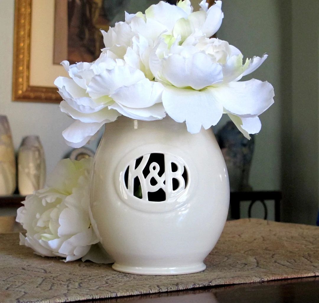 Custom Monogram Ceramic Vase With Initials & Ampersand - Etsy | Etsy (US)