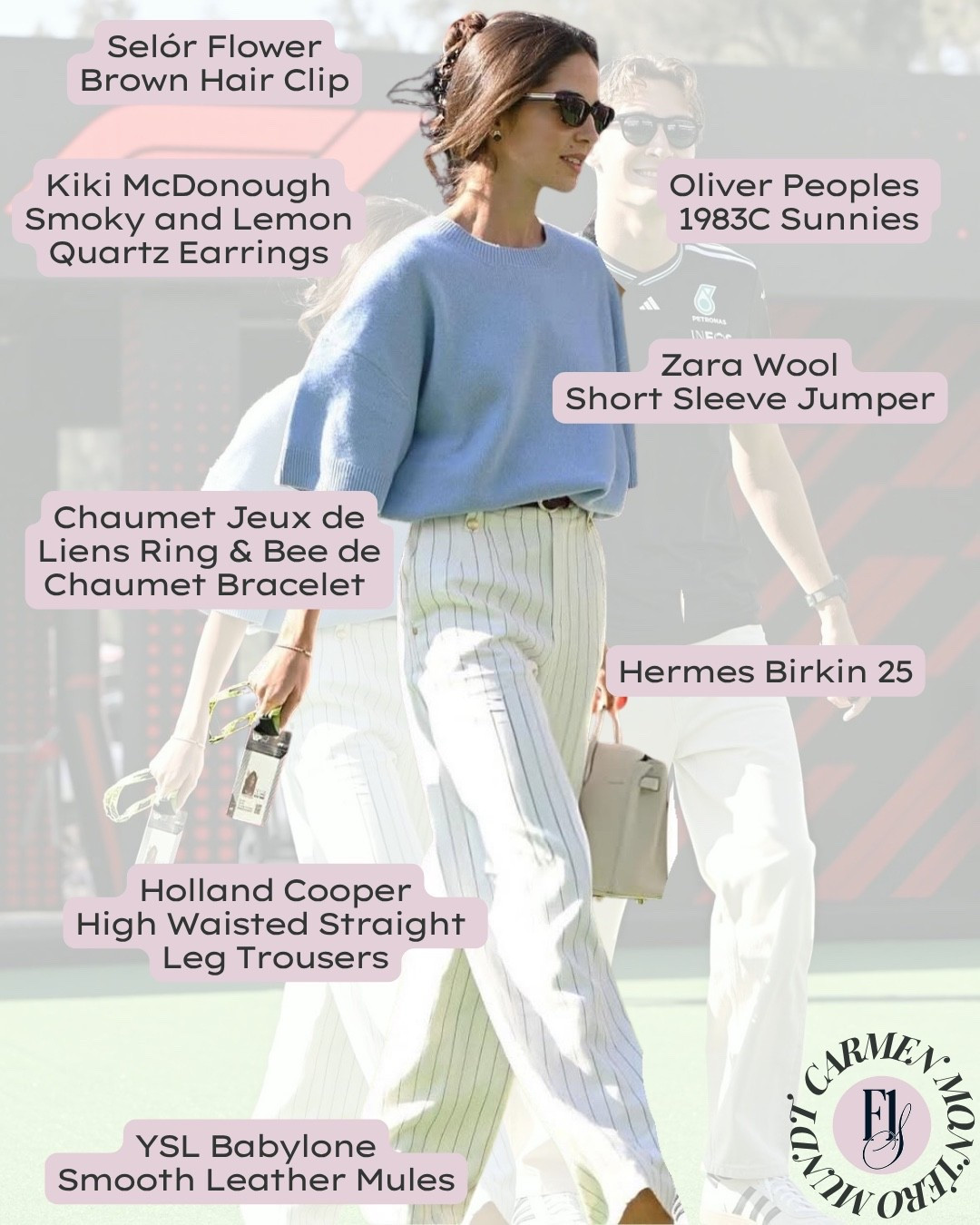 Carmen Mundt kept it effortless at the Mexican GP in a blue Zara wool jumper, Holland Cooper pants, and a sleek Selór hair clip. A relaxed look with just the right amount of polish for race weekend in Mexico City.



#CarmenMundt #GeorgeRussell #MexicanGP #F1Styled #Zara #HollandCooper #Selor #F1WAGStyle #WAGStyle #f1wag #f1wagfashion #TracksideStyle #PaddockFashion #MexicoCityStyle #F1Weekend