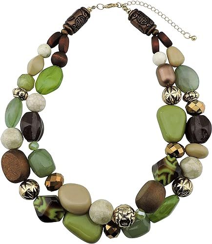 Bocar 2 Layer Statement Chunky Beaded Necklace Fashion Collar Necklace for Women Gifts | Amazon (US)