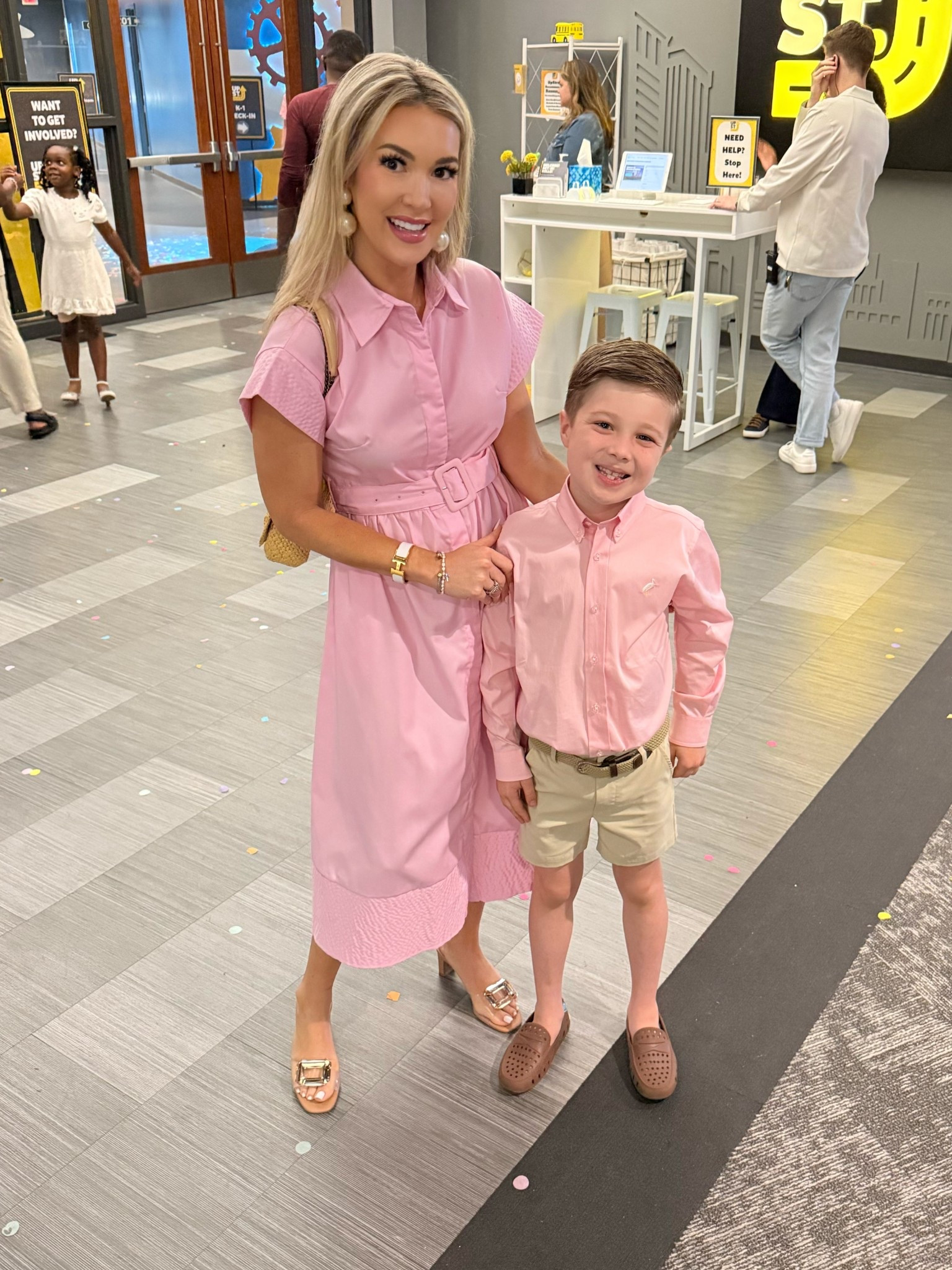 Mother & son matching church outfits. Pink dress is perfect for church or work. Wearing a size small comes with belt to adjust the waist. Wearing size 6 in the jewel heels.  Reynolds is wearing size 7 in button down & size 6 in prepletic khaki shorts. 

#LittleBoyOutfits #ChurchDress #WorkDress #PinkDress #SpringDress #SpringOutfit #BoyOutfit #BoyChurchOutfit 

#LTKKids #LTKmomlife #LTKSeasonal
