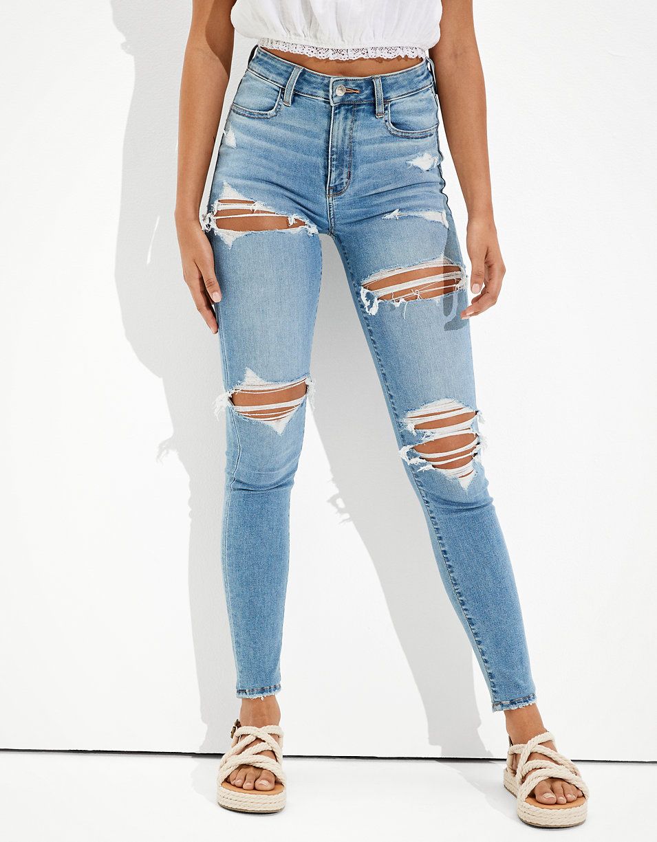 AE Ne(x)t Level Ripped Curvy Super High-Waisted Jegging | American Eagle Outfitters (US & CA)