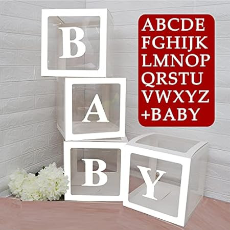 Amazon.com: Baby Shower Boxes Party Decorations – 4 pcs Transparent Balloons Boxes Décor with ... | Amazon (US)