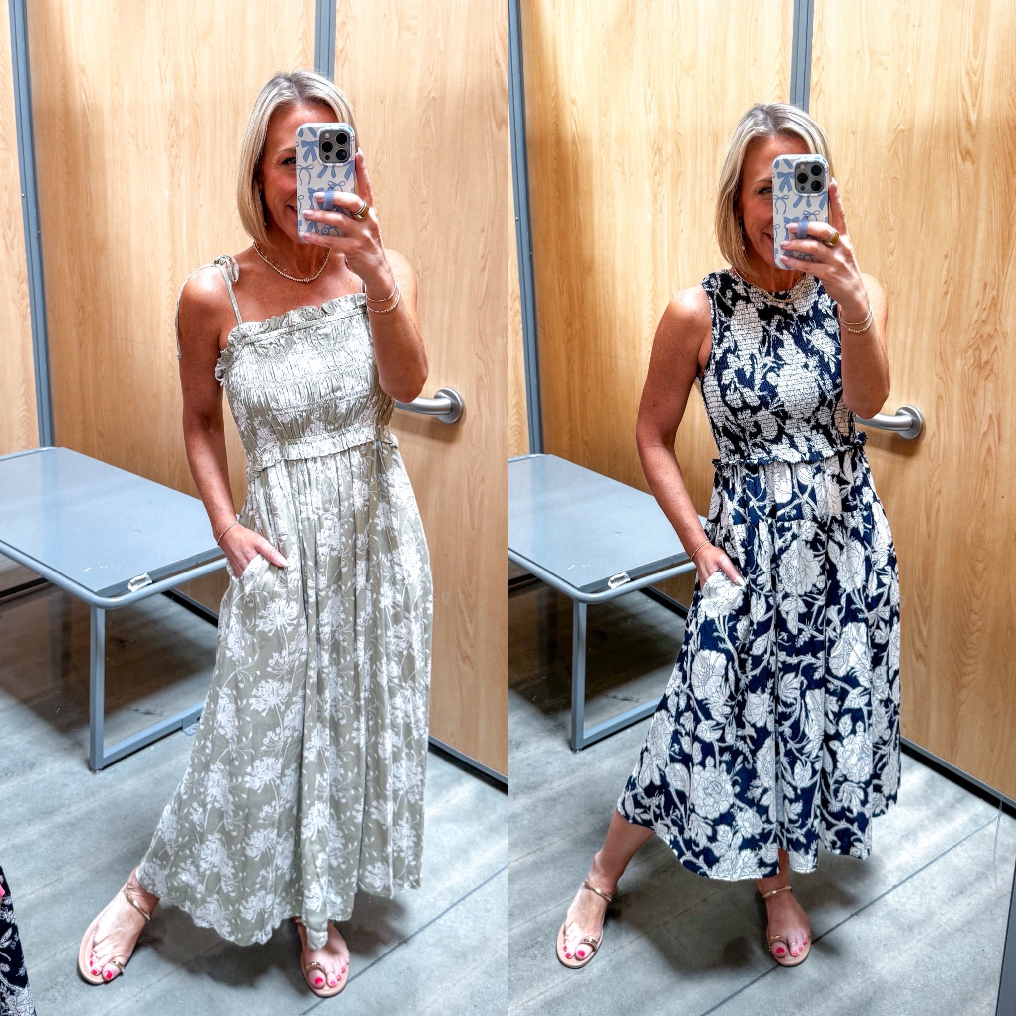 Walmart - in store try-on. Sleeveless Smocked Midi Dress - size XS. $24.98. 5 colors.  Smocked Peplum Maxi Dress - size XS. $39. 2 colors. 

#LTKSeasonal#LTKOver40 

 